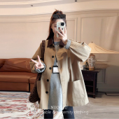 巴恩风法式 上衣孕妇外套 英伦风衣～复古设计感春秋翻领撞色中长款