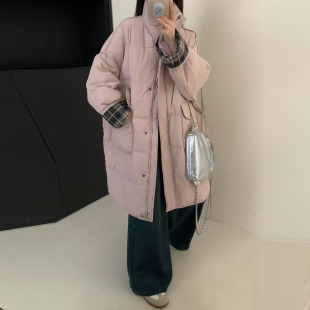 中长款 羽绒服宽松撞色拼接袖 显瘦保暖加厚外套 简约大版 孕妇秋冬款