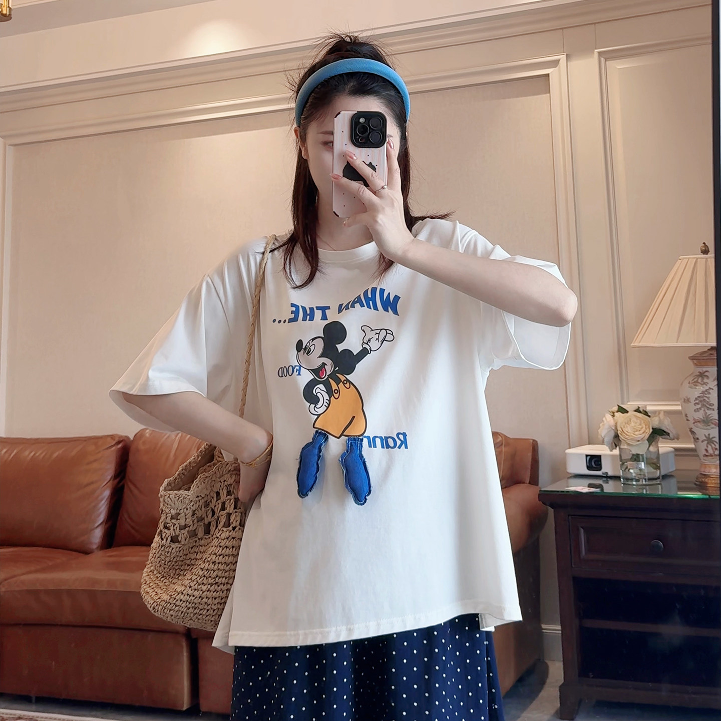 ◆诺初◆孕妇夏季新款韩版动漫米奇印花立体短袖T恤宽松百搭上衣
