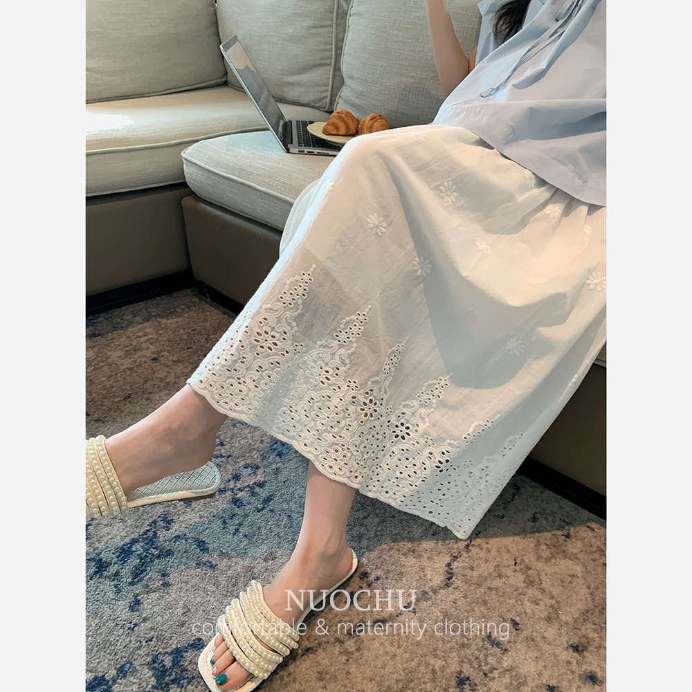 孕婦休閑白色半身裙中長款