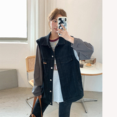 孕妇黑色牛仔马甲2026春秋贴皮开衫 复古POLO领马夹爆 外套宽松大版