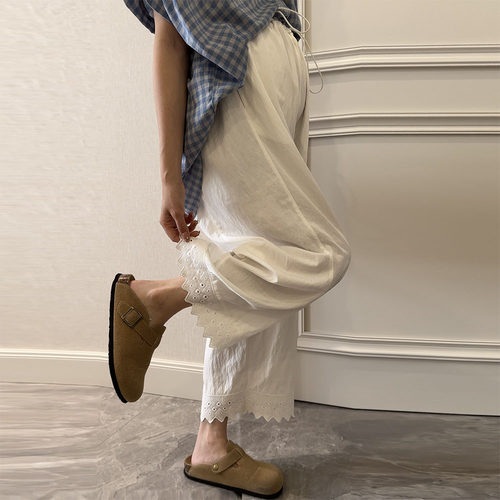 自制蕾丝拼接~无托腹九分阔腿裤