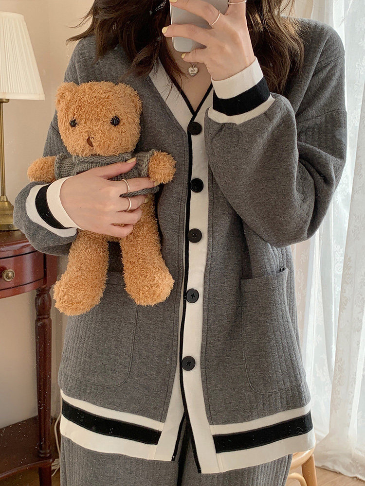 산후 모유 수유 옷 순면 잠옷 여성 카디건 두꺼운 따뜻한 공기 퀼트 가을 겨울 임산부 옷