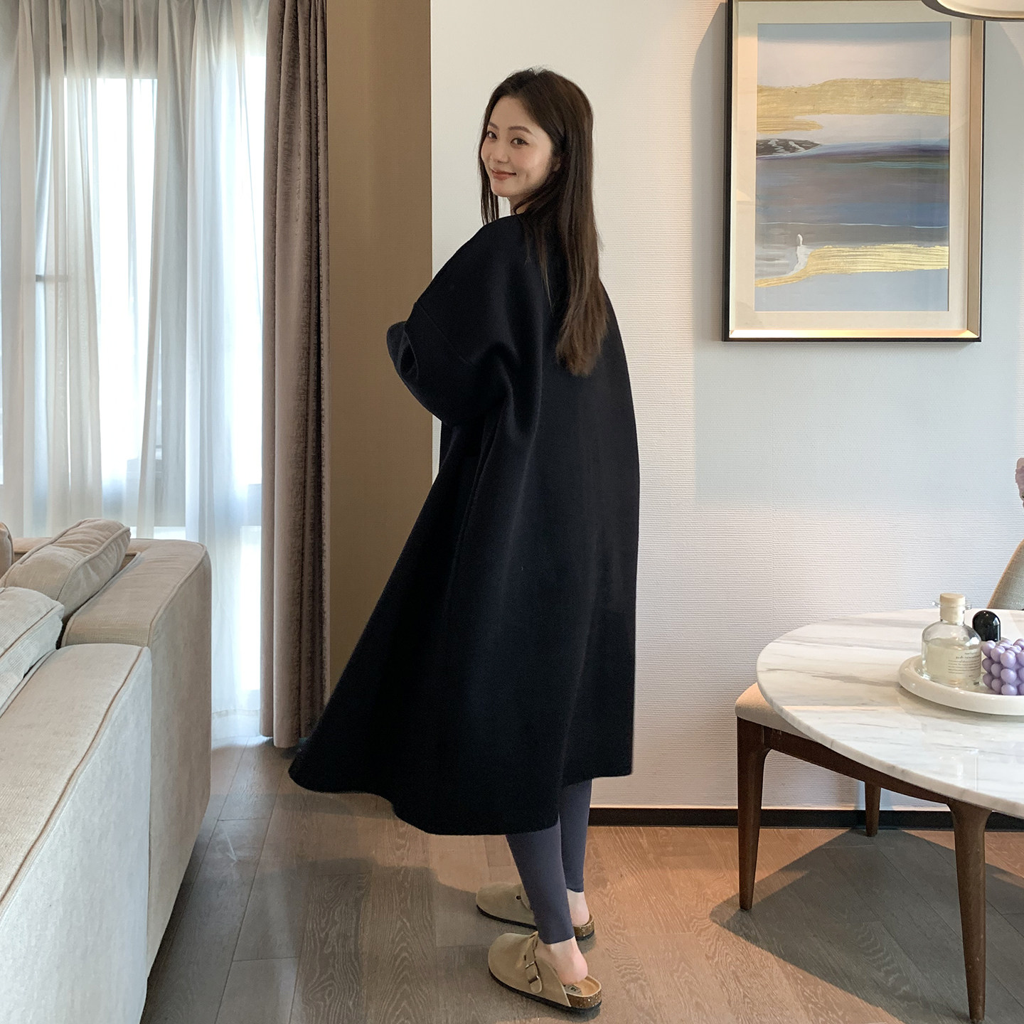 高品质慵懒风~孕妇针织外套春装新款时尚显瘦休闲宽松中长款开衫