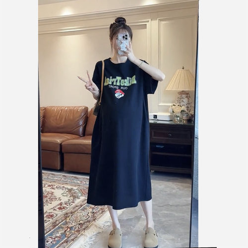 孕妇字母印花T恤连衣裙