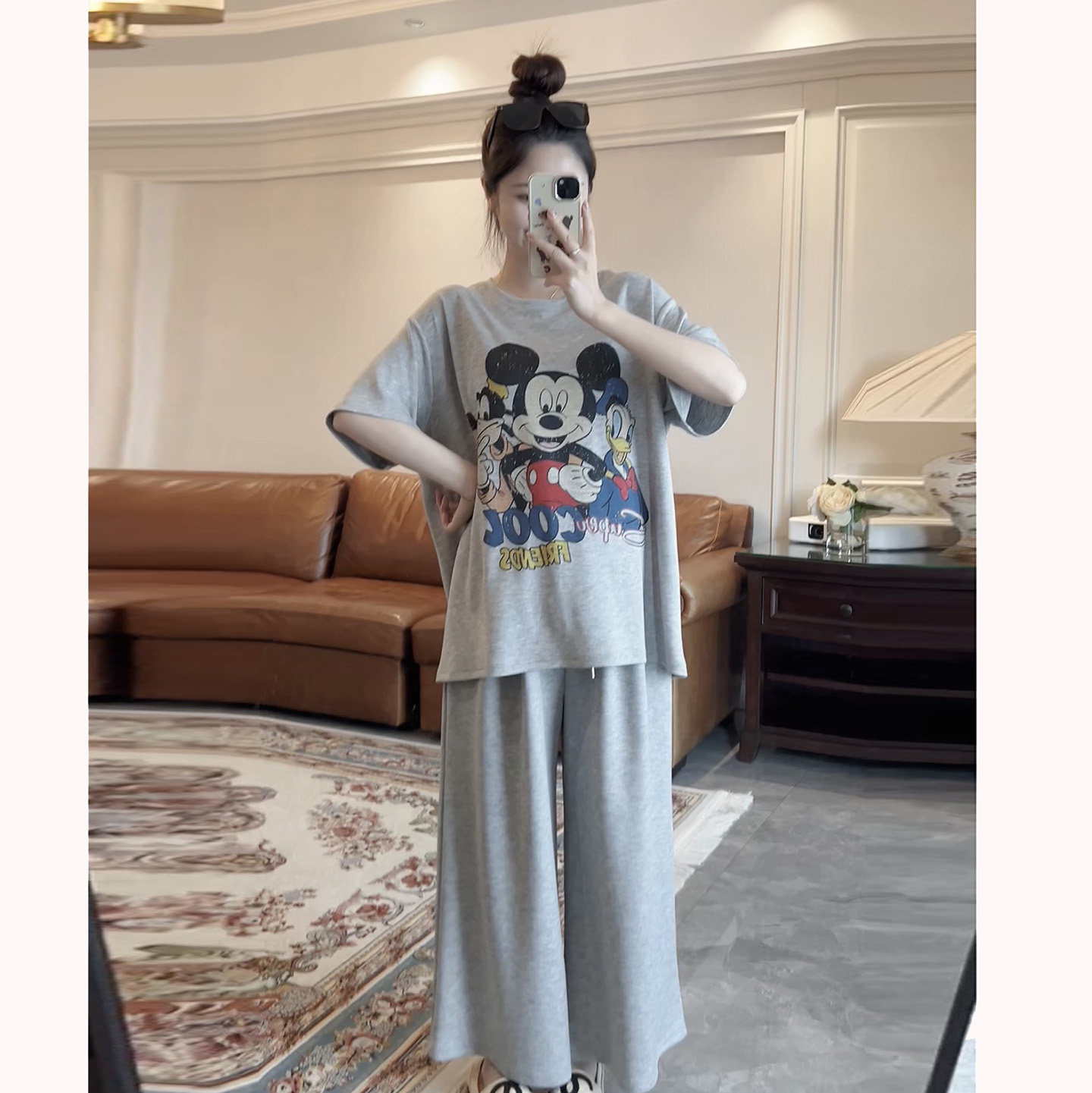◆诺初◆孕妇卡通米奇印花短袖T恤宽松圆领莱赛尔上衣舒适简约