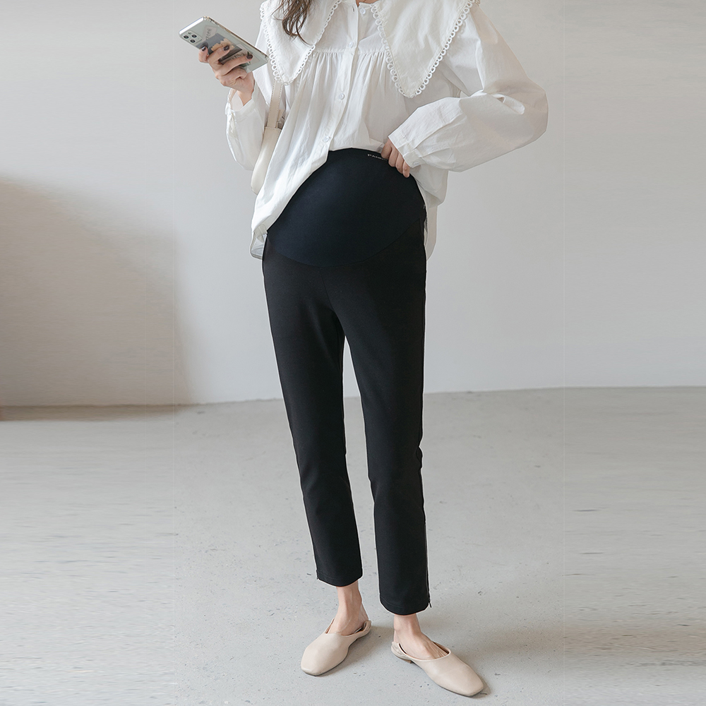 休閑九分個性褲腳拉鉛筆褲