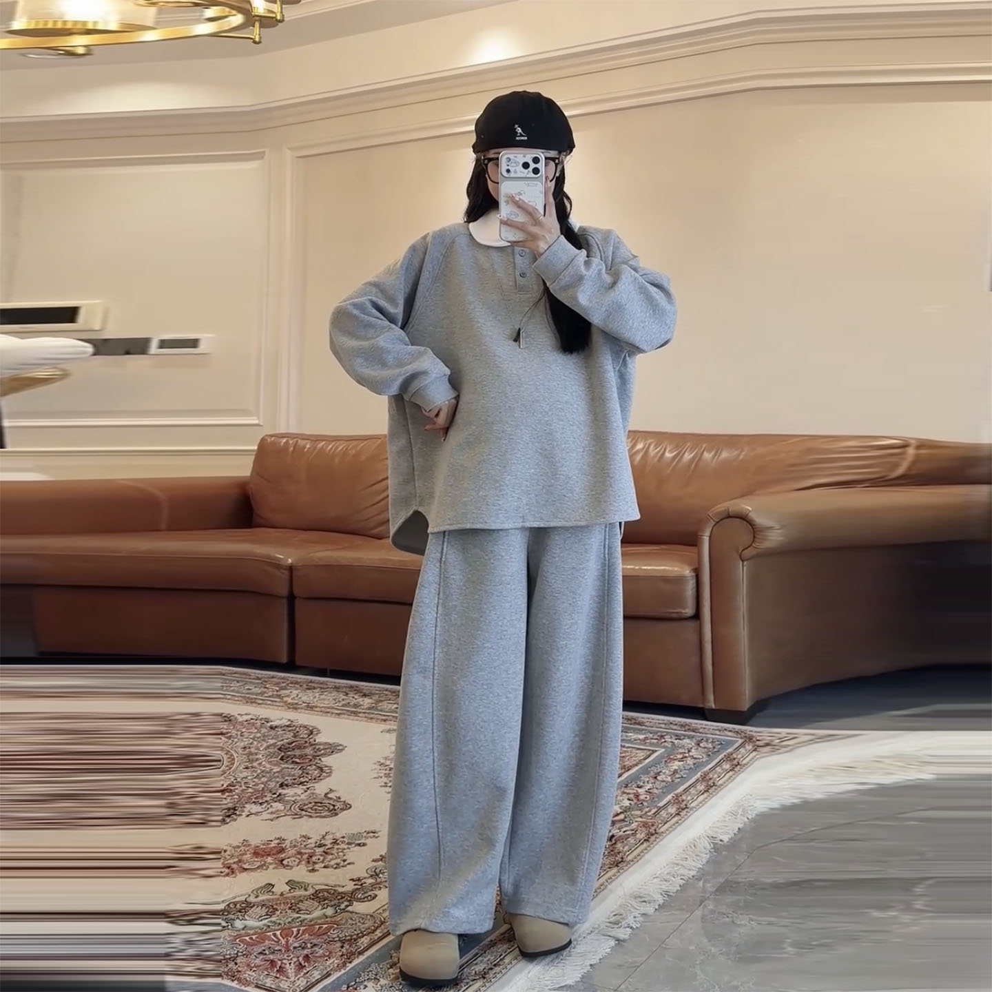 秋季女慵懒风连帽卫衣阔腿裤套装