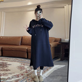 字母连帽卫衣裙时尚 宽松韩版 休闲长裙子内搭连衣裙 春秋大码 孕妇装