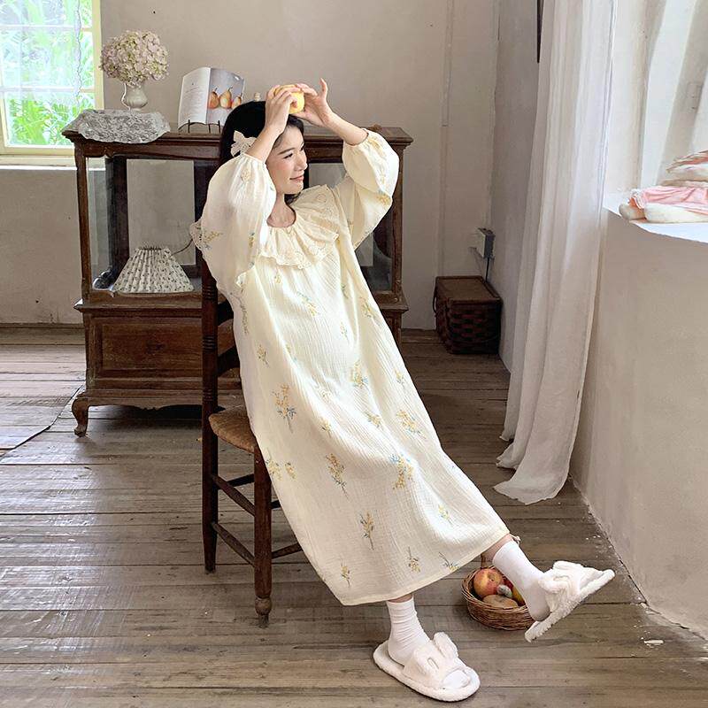 纯棉纱布孕妇睡裙春秋夏薄款