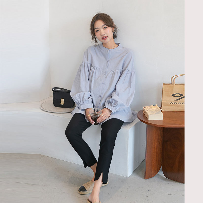 温柔粉色~孕妇装衬衫春装上衣韩版遮肚宽松娃娃衫灯笼袖春秋衬衣