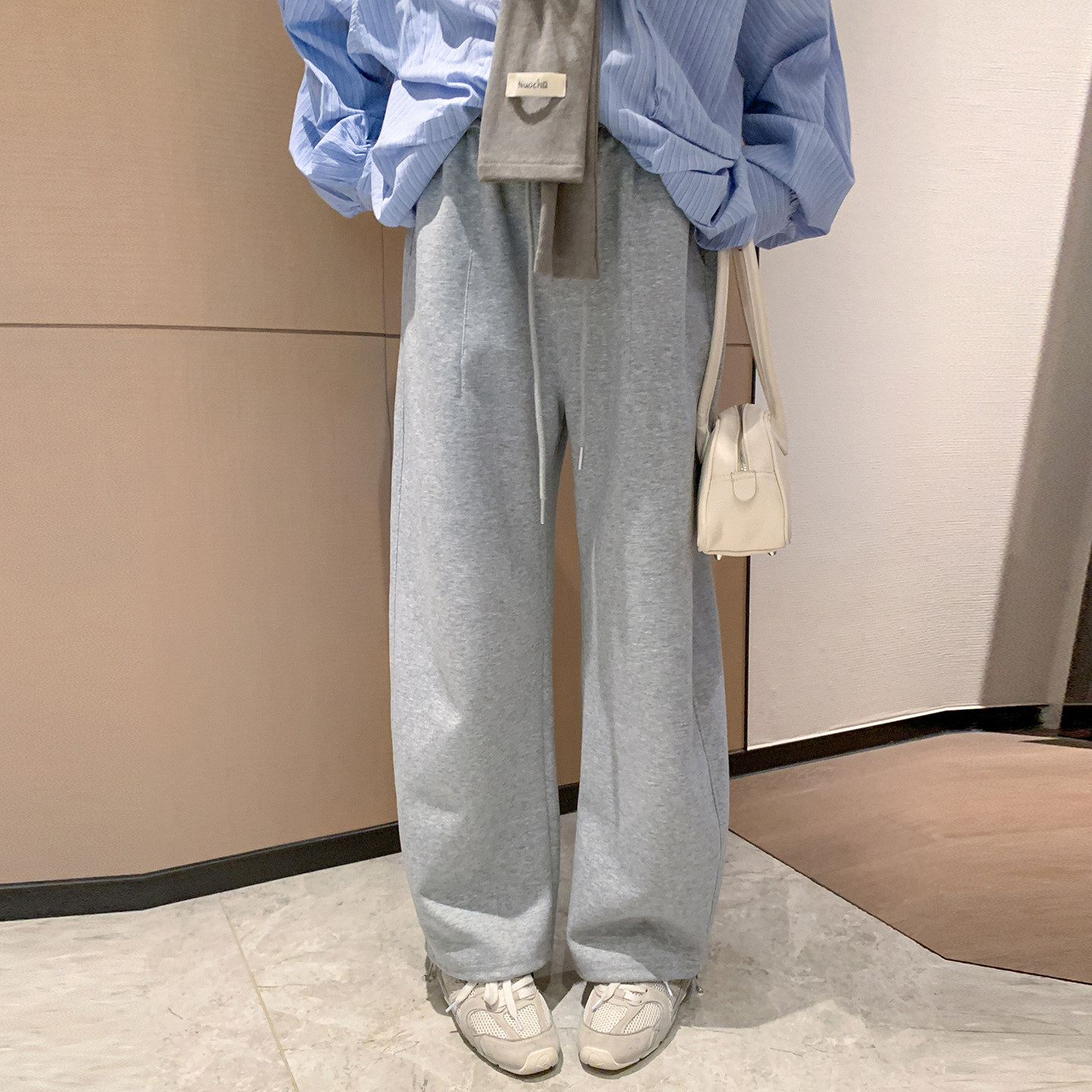 诺初孕妇裤子不勒肚子灰色弯刀裤春装阔腿运动长裤休闲直筒小个子