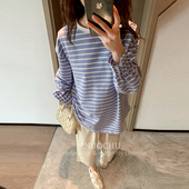 诺初孕妇装 zui爱 条纹 减龄条纹T恤日常宽松百搭长袖 上衣