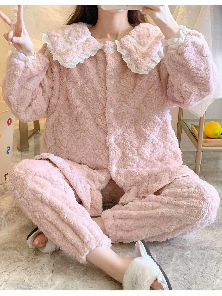 산모 잠옷 가을 겨울 산후 수유 수유복 산호 벨벳 라펠 두꺼운 플러스 벨벳 따뜻한 요양원복