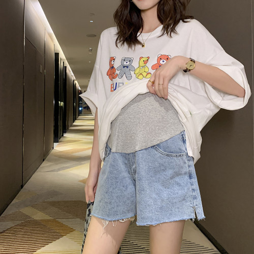 孕妇短裤夏季外穿开叉孕妇裤子阔腿裤夏装牛仔裤宽松休闲托腹热裤