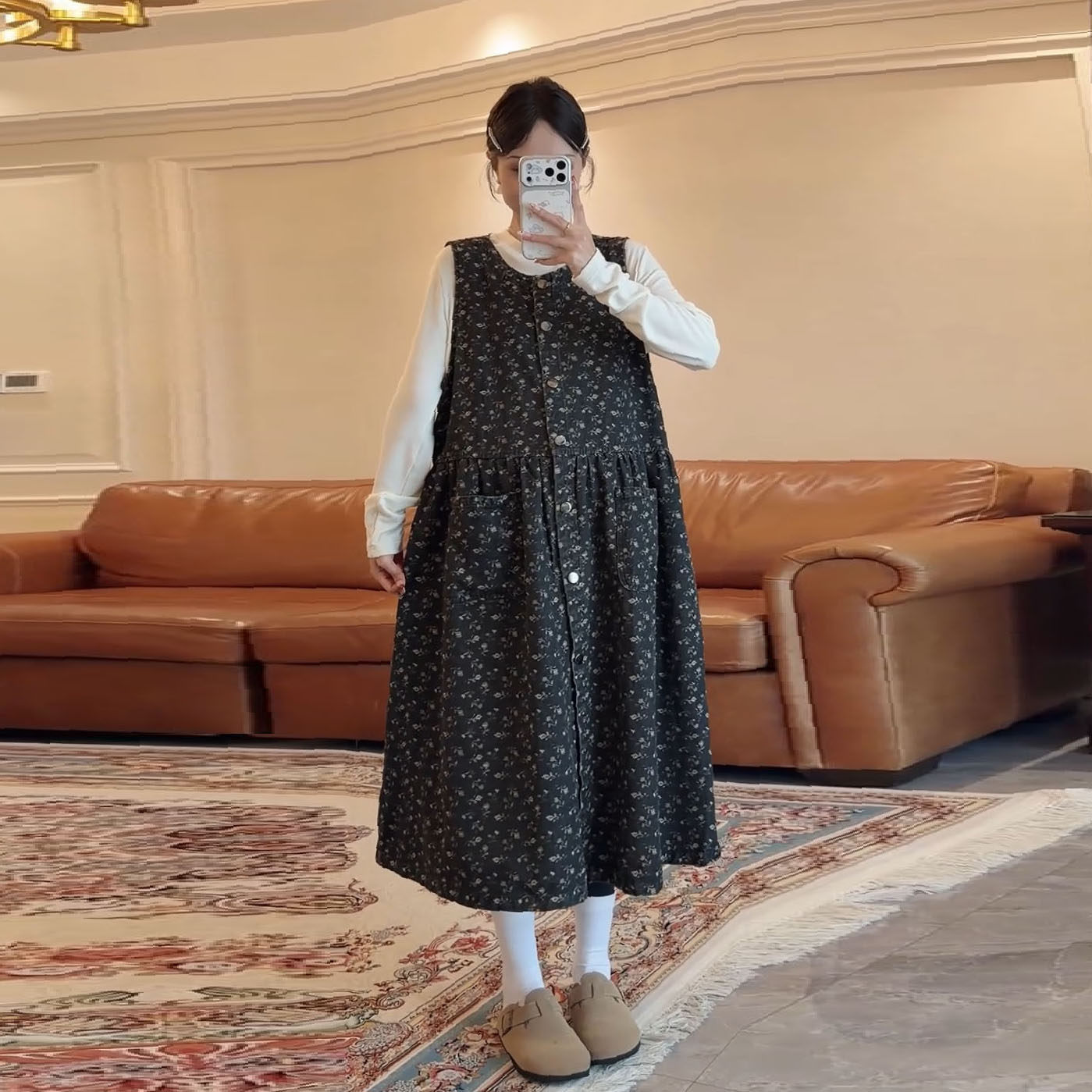 秋冬季日系碎花背心裙叠穿A版