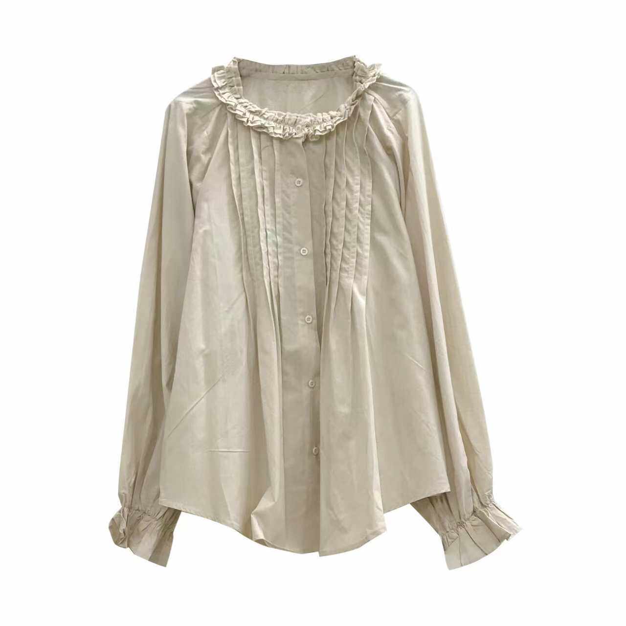 ◆诺初◆温柔木耳边孕妇长袖衬衫春装宽松遮肚孕期外出哺乳上衣