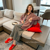 春秋装 灰色背心连衣裙套装 宽松韩版 格子衬衫 休闲长袖 诺初孕妇装