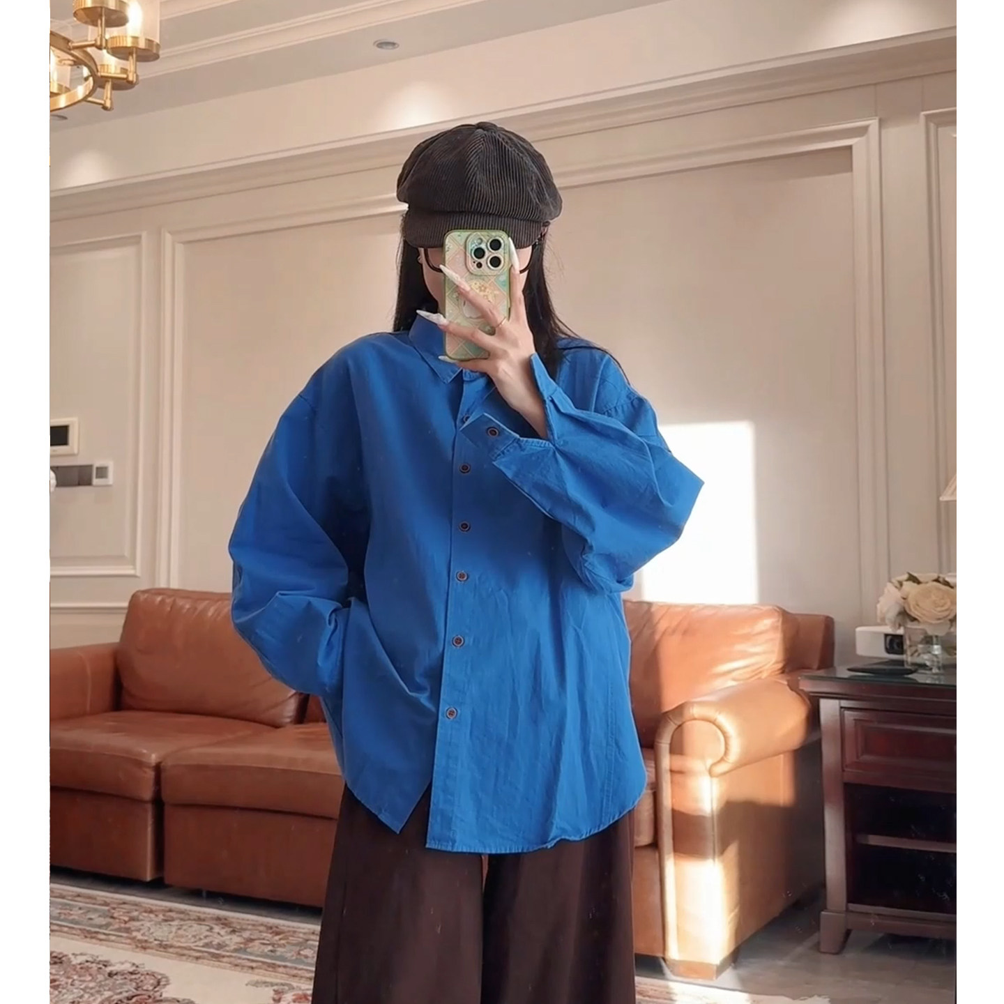 克莱因蓝廓形防晒显瘦女衬衫