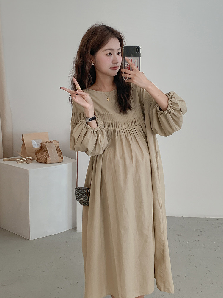 편안한 숲 스커트 출산복 봄 드레스면과 린넨 통기성 중공업 고급 대형 루즈 패션 스커트