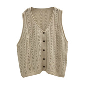 镂空无袖 百搭镂空坎肩～早春新款 甜美孕妇马甲V领开衫 v领针织上衣