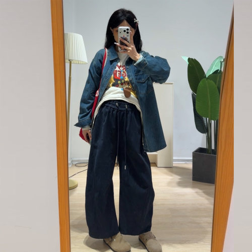 孕妇装长袖翻领复古柔软牛仔衬衫