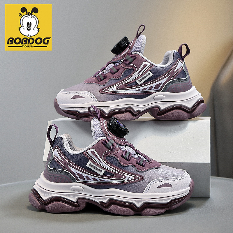 巴布豆童鞋女童鞋2025春秋新款皮面防水纽扣女孩软底儿童运动鞋子