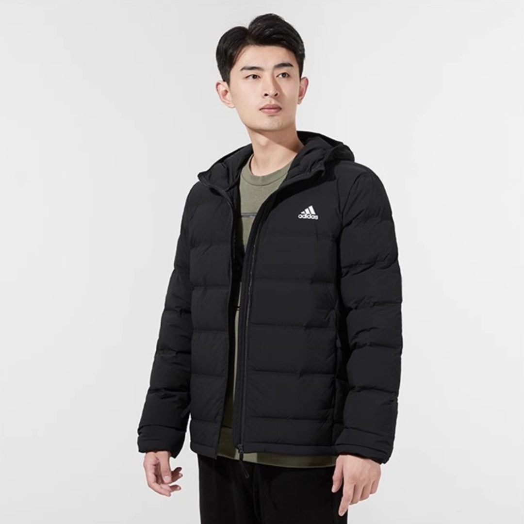 Adidas阿迪达斯 经典条纹连帽短款保暖羽绒服外套GJ8864 GJ8859