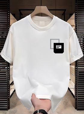 短袖t恤夏日款重叠方形印花男女休闲百搭纯棉宽松独特超好看t恤