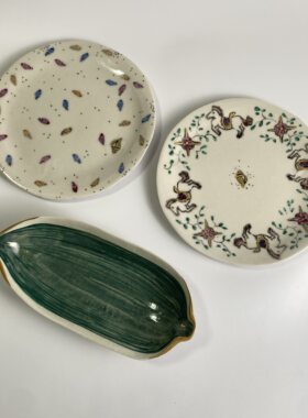 日本手作瓷器 土屋麻里 陶瓷碎花水果盘菜盘甜品盘牛排餐盘手绘