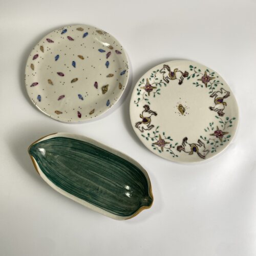 日本手作瓷器 土屋麻里 陶瓷碎花水果盘菜盘甜品盘牛排餐盘手绘