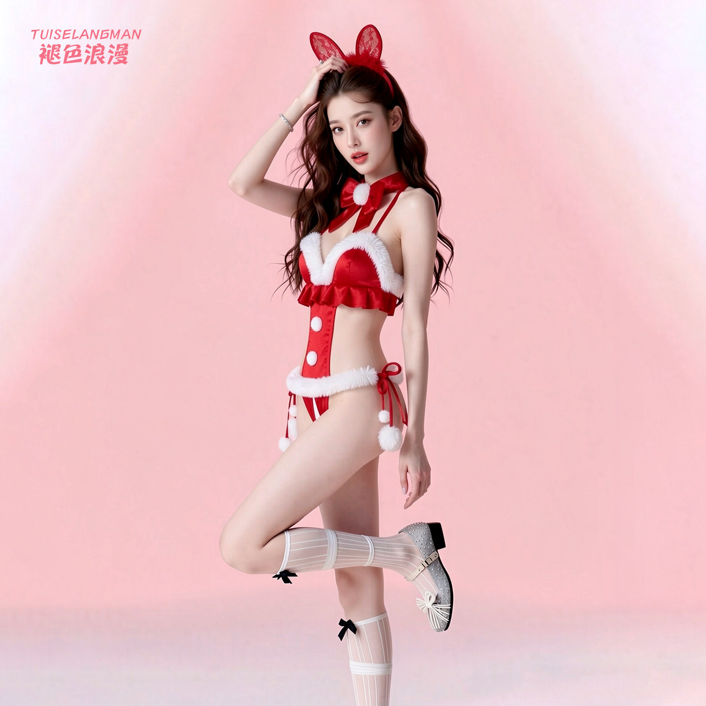 褪色浪漫 内衣性感连体衣圣诞装火辣套装连体衣女qqny