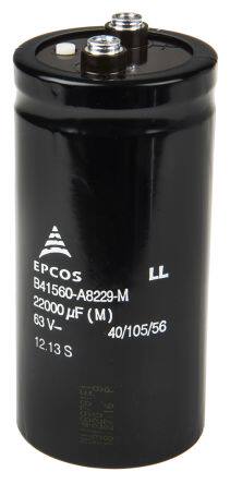 EPCOS B41560 系列 63V dc 22000&mu;F 铝电解电容器 B41560A8229M, &plusmn;20%容差, 16m&Omega;(等值串联), 最高+105&deg;C 现货 现货 现货