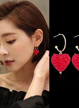 红色爱心喜庆耳环高端轻奢气质红辣椒耳饰新娘耳挂五星耳坠新款