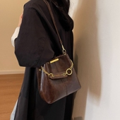 潮时尚 多隔层质感水桶包复古包包女款 2025新款 百搭简约单肩斜挎包