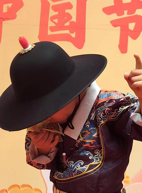元旦明制汉服帽子大圆帽男童锦衣卫飞鱼服配帽黑色飞碟圆顶大檐帽
