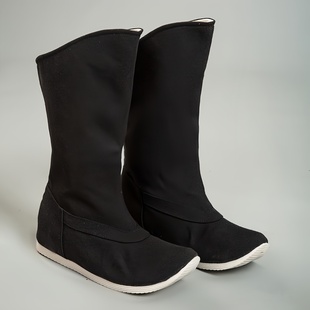 皂靴古装汉服靴子明制翘头靴中筒官靴内增高厚底鞋男女士同款秋冬