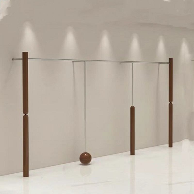 服装店上墙展示架中古风女装店专用挂衣架不锈钢木纹胡桃色陈列架