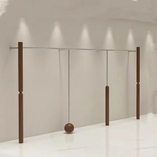 服装店上墙展示架中古风女装店专用挂衣架不锈钢木纹胡桃色陈列架