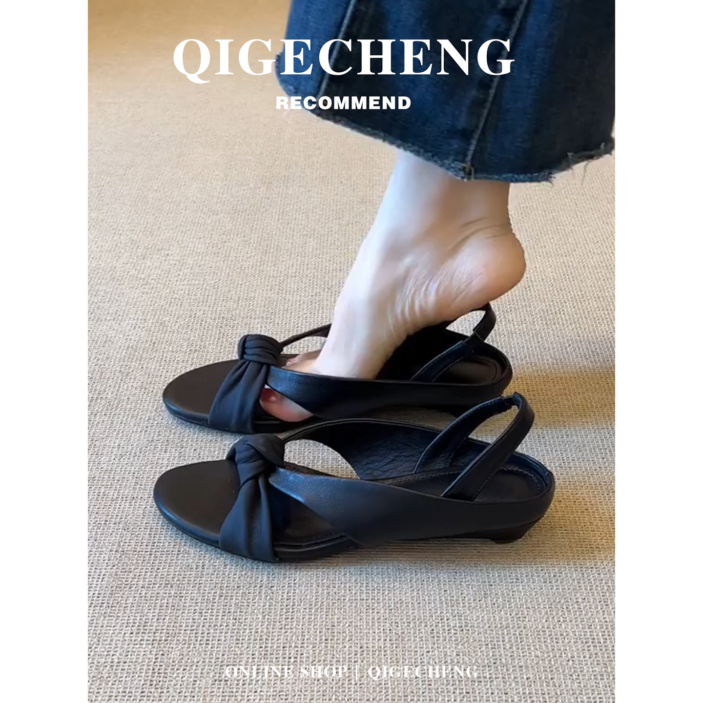 马上发~真皮外穿低跟罗马凉鞋女
