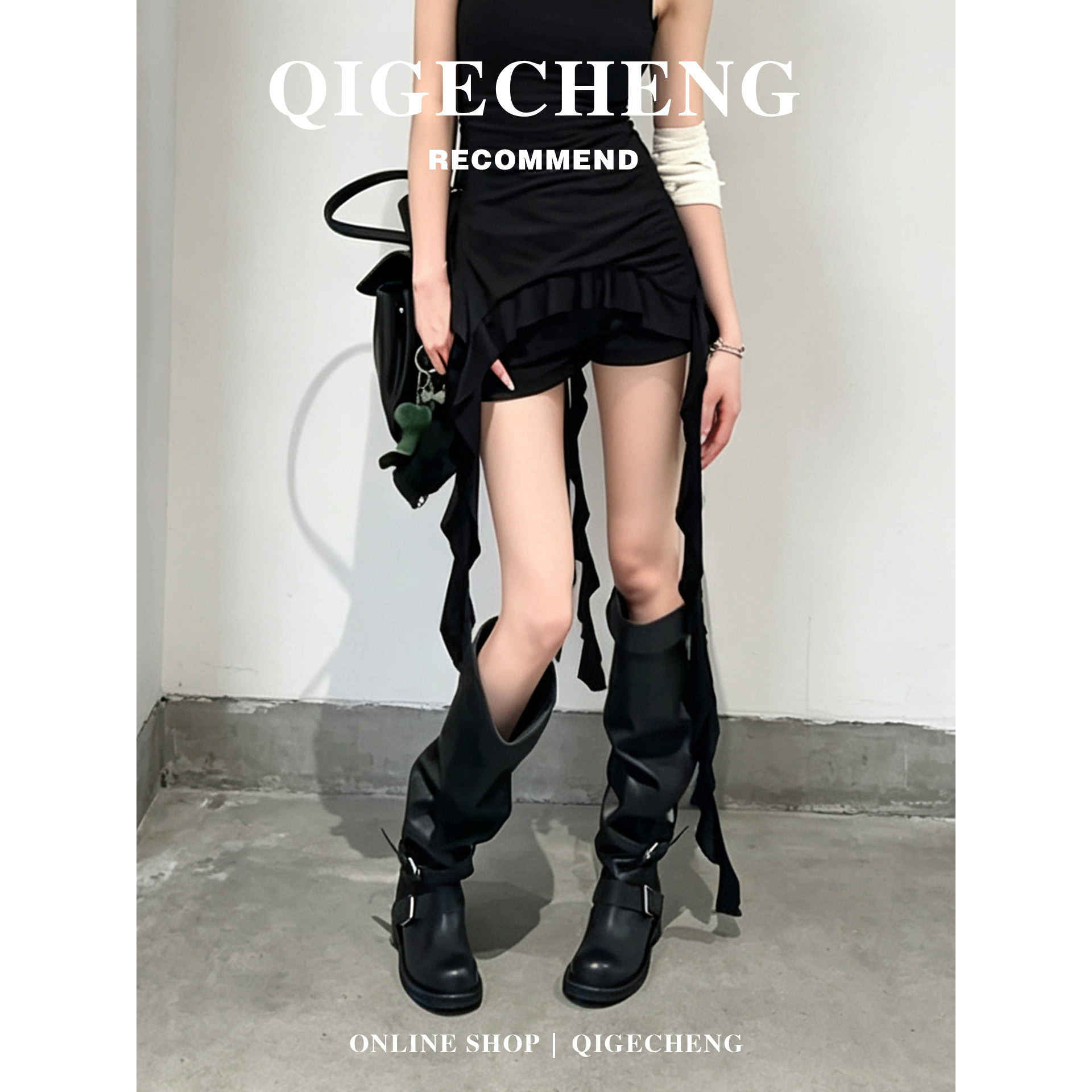 马上发~真皮大筒围高筒骑士靴女