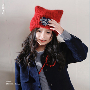 四角加厚儿童帽子2025新款冬季保暖毛线帽男女宝宝针织帽显脸小