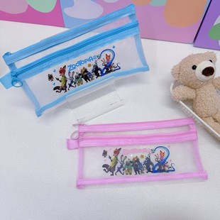 疯狂动物城A6双层学生考试笔袋网纱透明拉链袋小学生可爱卡通文具袋男孩女孩高颜值网格袋小清新拉链袋