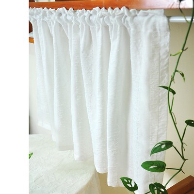 白色泡泡纱窗帘短帘门帘柜帘免打孔魔术贴咖啡帘飘窗阳台遮挡帘