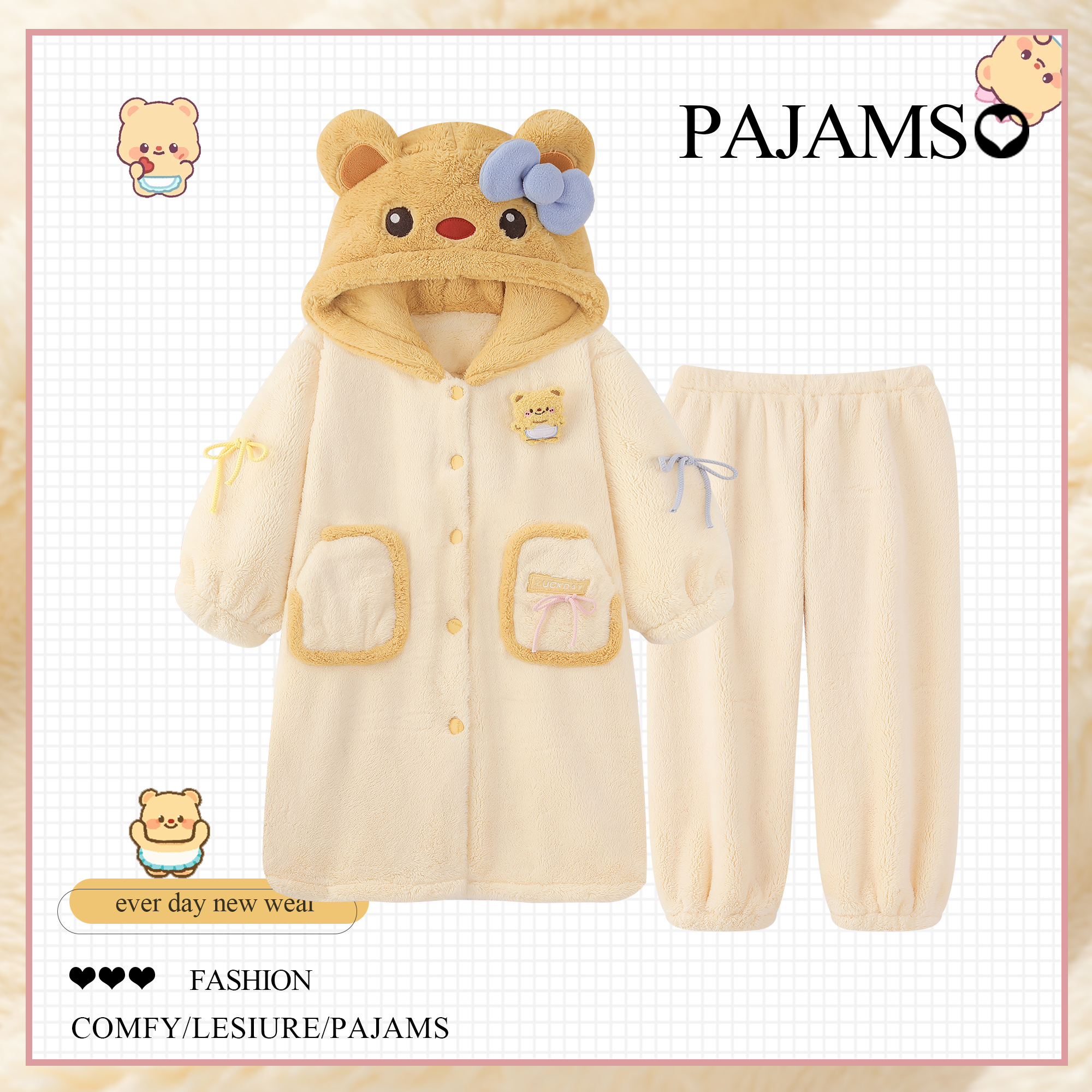 女童睡衣珊瑚绒保暖卡通家居服冬