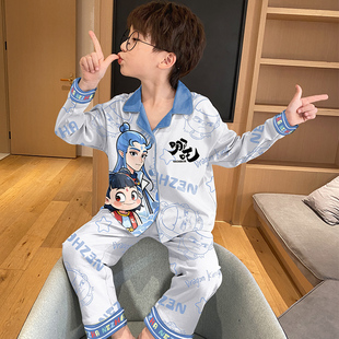 哪吒新款儿童睡衣男童春秋款纯棉全棉秋冬季男孩大童亲子家居服装