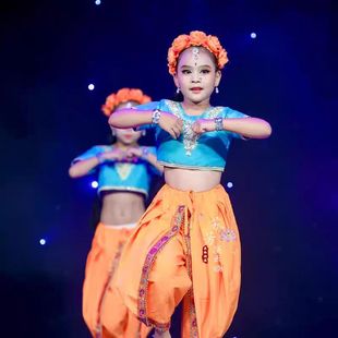 儿童印度舞演出服花儿花儿舞蹈民族天竺少女民异域风情女童肚皮舞