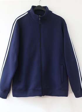 原创BF风2025藏青色情侣男女款三条杠休闲运动立领卫衣外套上衣潮