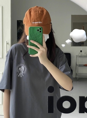 原创情侣款国潮牌大码宽松印花短袖T恤男女嘻哈宽松情侣半袖上衣