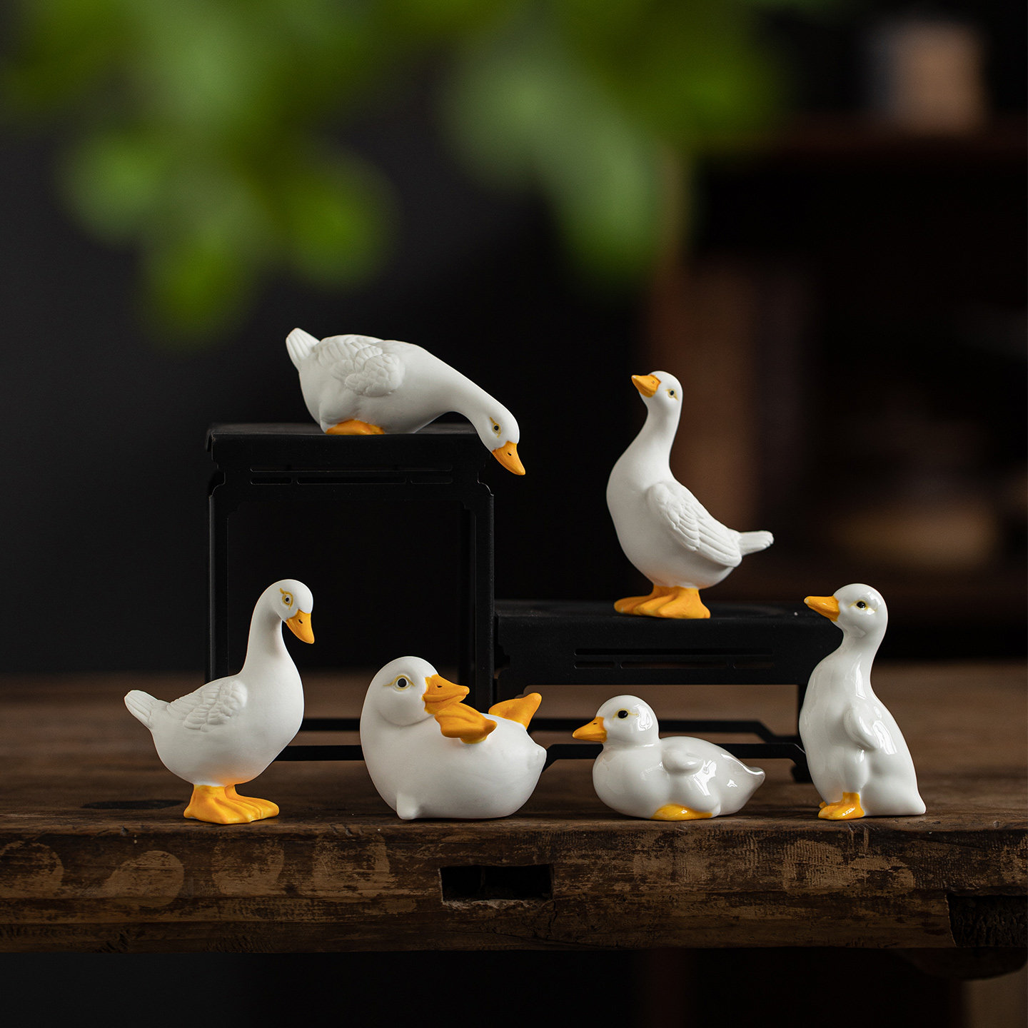 德化白瓷趣味陶瓷小鸭子茶宠摆件鱼缸园艺微景观造景小动物装饰品
